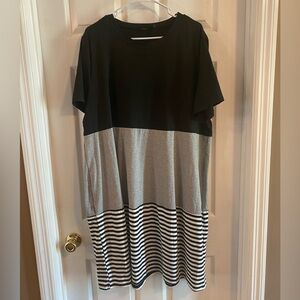 Black and Gray Striped Colorblock Women's Dress